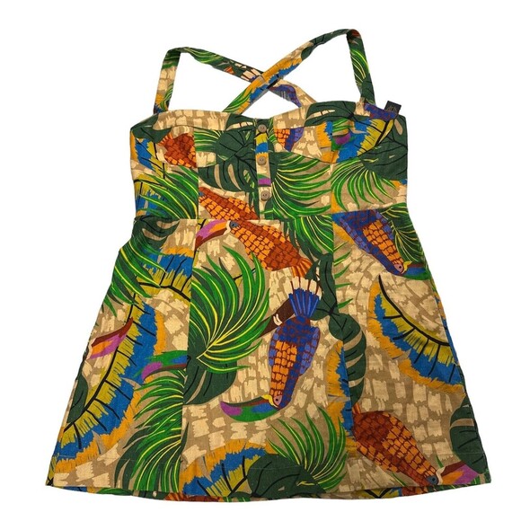 House of Harlow 1960 Mini Dress Womens Large Linen Blend Toucans‎ Lined NWT - Picture 2 of 13